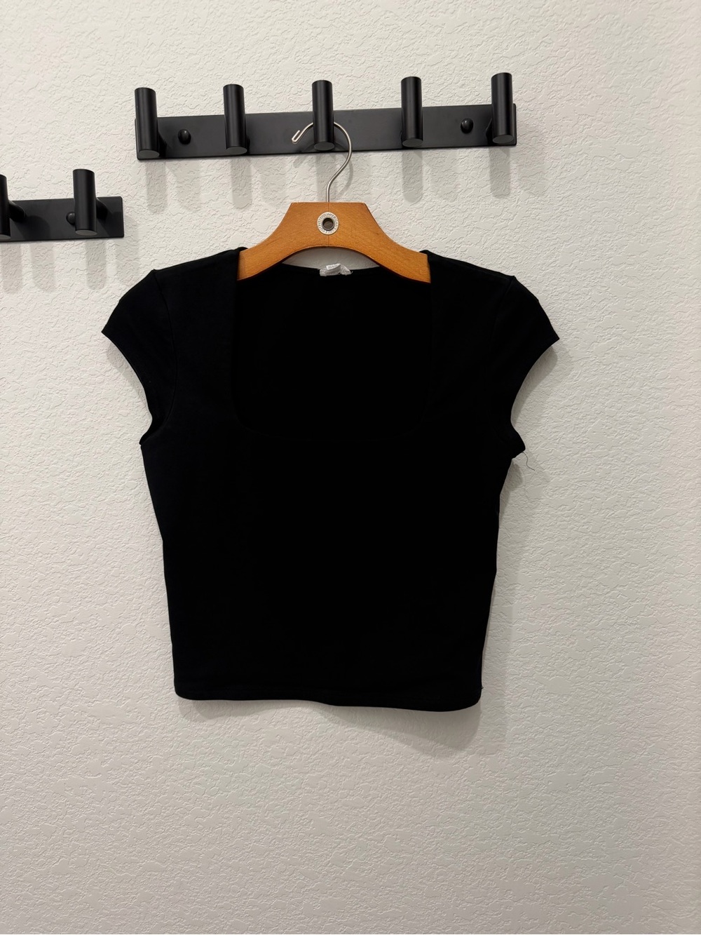 Garage Black Square-Neck Crop Top with Cap Sleeves